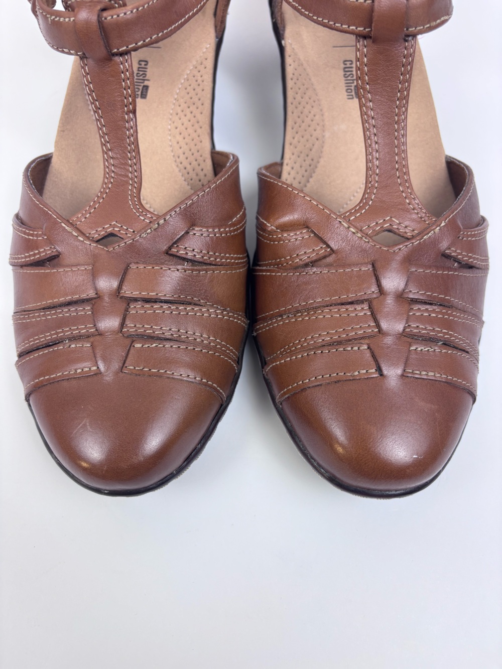 Clarks Wendy Alto Leather Shoes T-Strap Low Wedge Casual Dress Shoe Brown Sz 10 - Picture 6 of 14